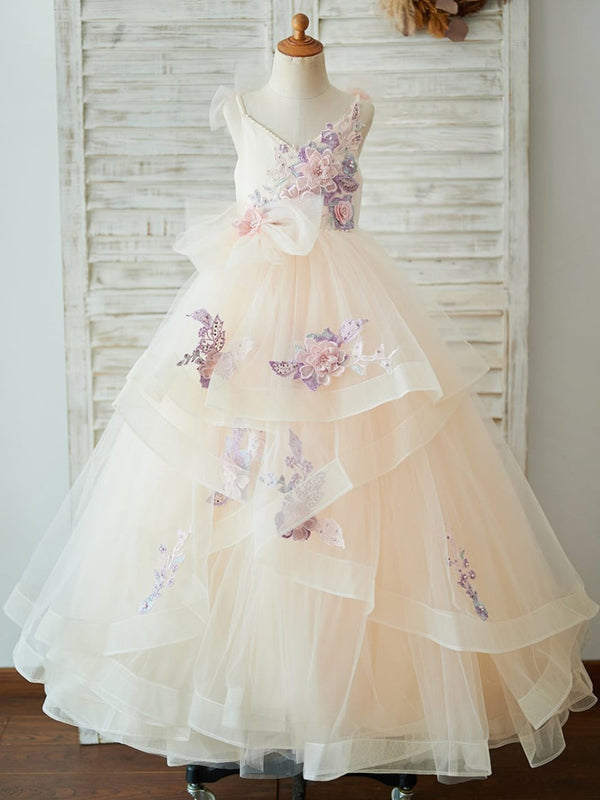 Ball-Gown/Princess Satin Tulle Floor-length Dress (2003227762)
