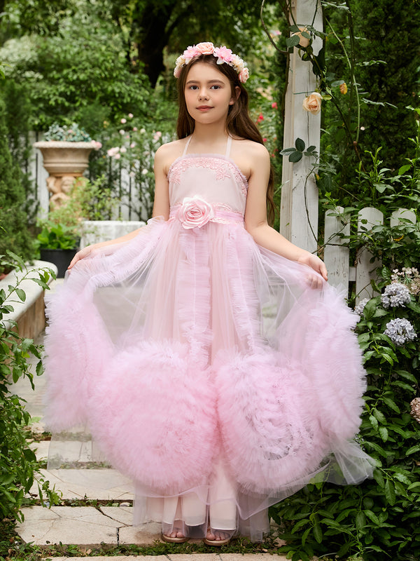 A-line Chiffon Floor-length Pink Dress (010145246)