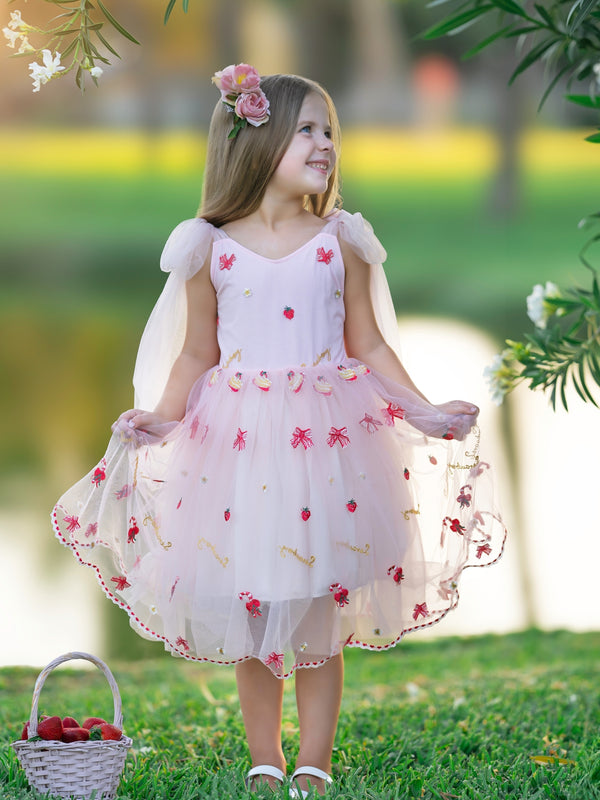 Tulle Knee-length Strawberry Embroidery Flower Girl Dress