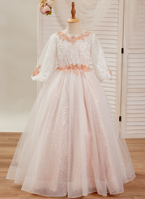 Ball-Gown/Princess Lace Tulle Floor-length Pink Dress (2003227890)