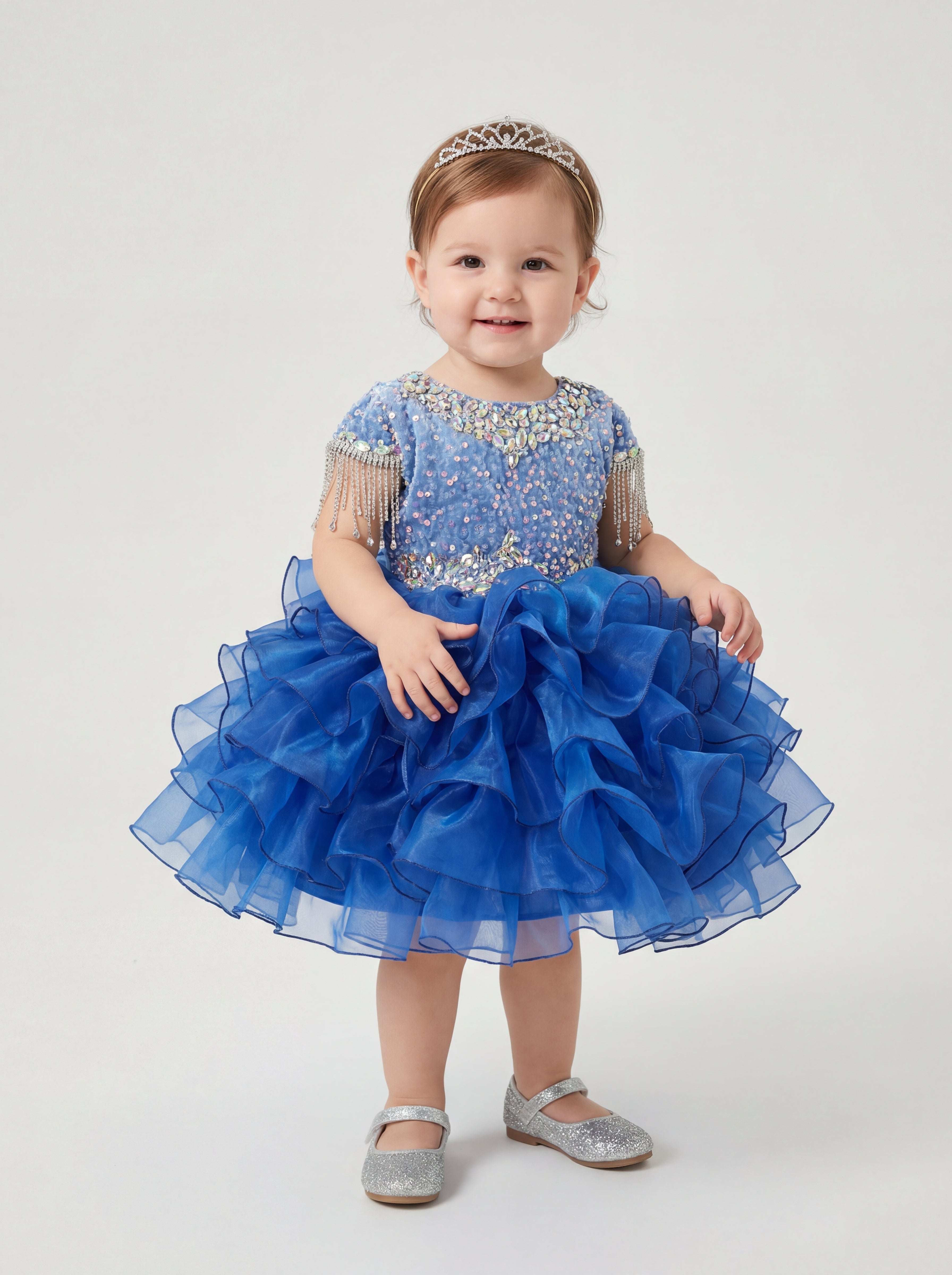 royal blue toddler dress LaLaMira The Magnolia - Pageant Cc:Mercurial up stripes so that LaDivine WN307 Long Bridal Color:Smoky Blue*