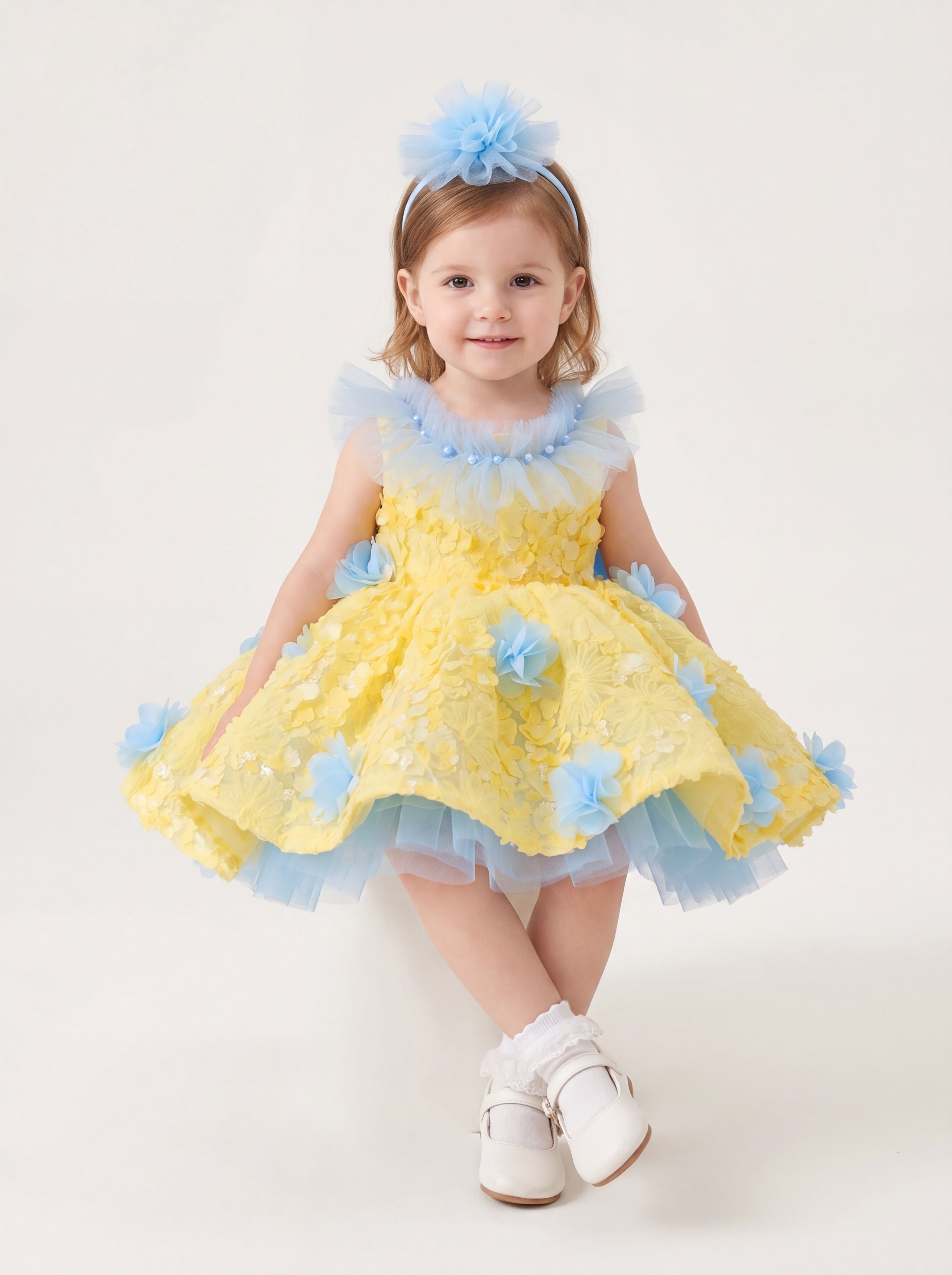 LaLaMira The Scarlet 1 - Luxury Yellow & Blue Girls Gown