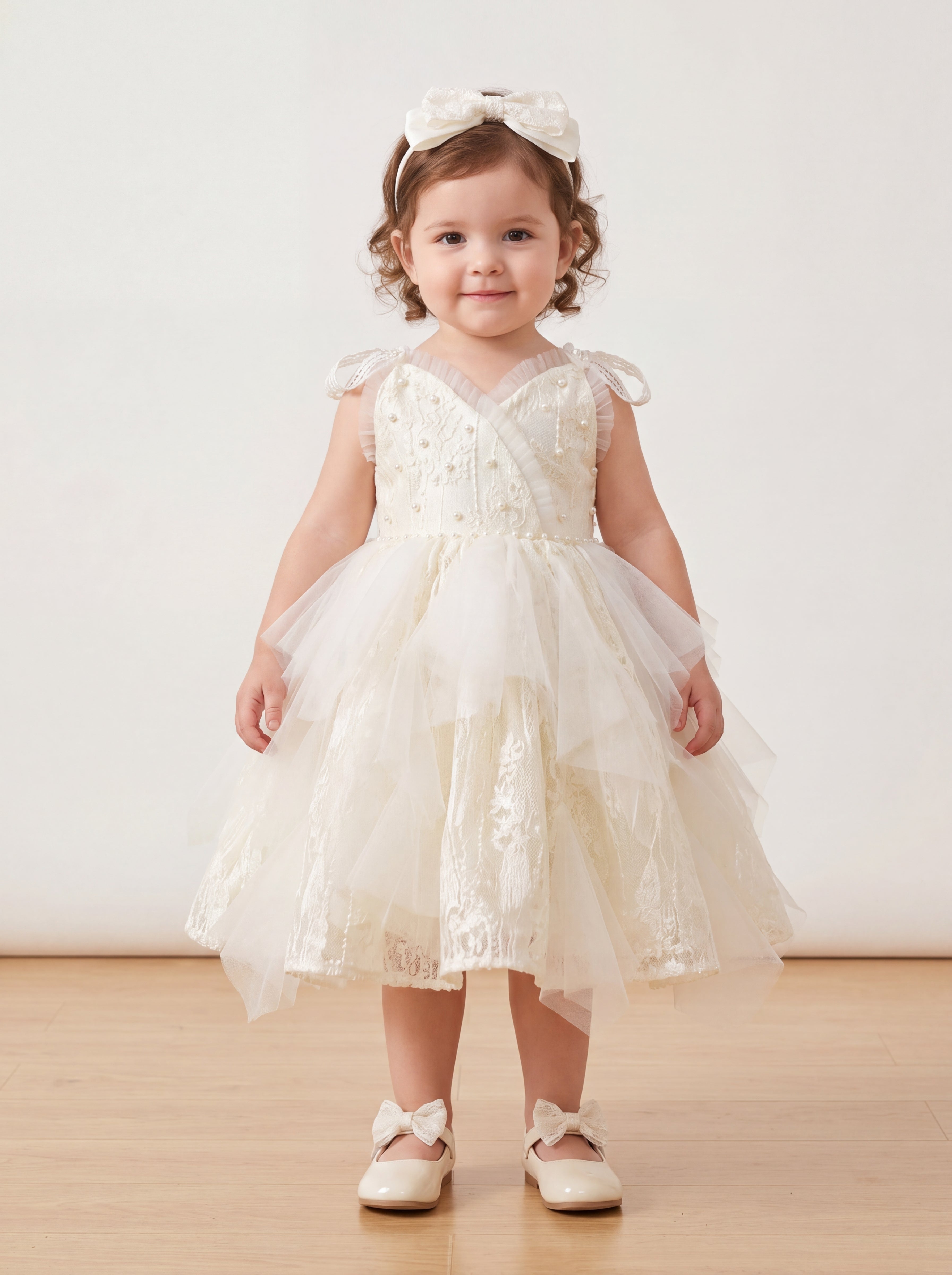 The Maya - Ivory Pearl Lace Tulle Flower Girl Dress | Luxury Party