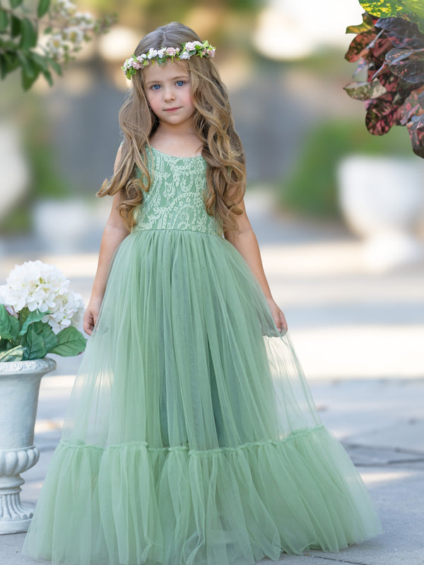 Lace Tulle Floor-length Green Dress (2003227903)
