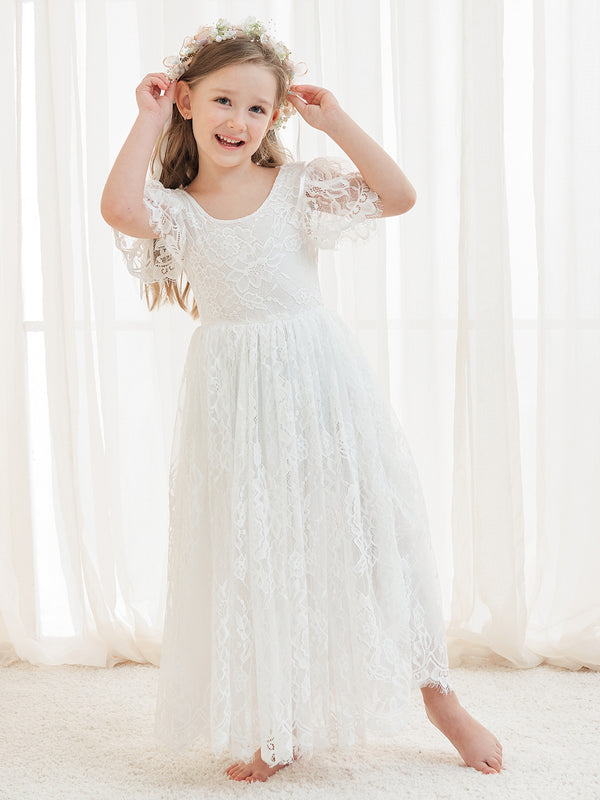 A-line Lace Tulle Ankle-length White Dress (2003227592)