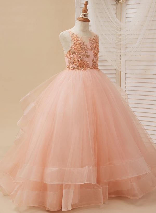 Ball-Gown/Princess Tulle Sweep Train Pink Dress (2003227889)
