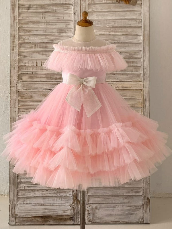 Tulle Knee-length Pink Dress (2003227601)