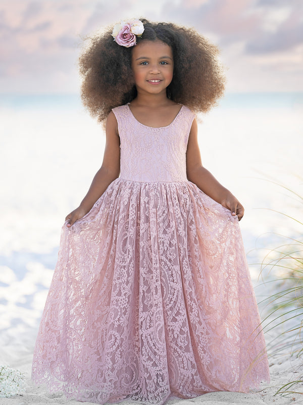 Girl Paisley Lace Back A-Line Straight Tutu Tulle Party Flower Girl Dress