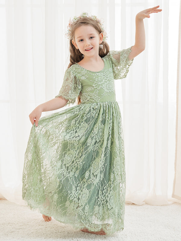 A-line Lace Tulle Ankle-length Green Dress (2003227593)