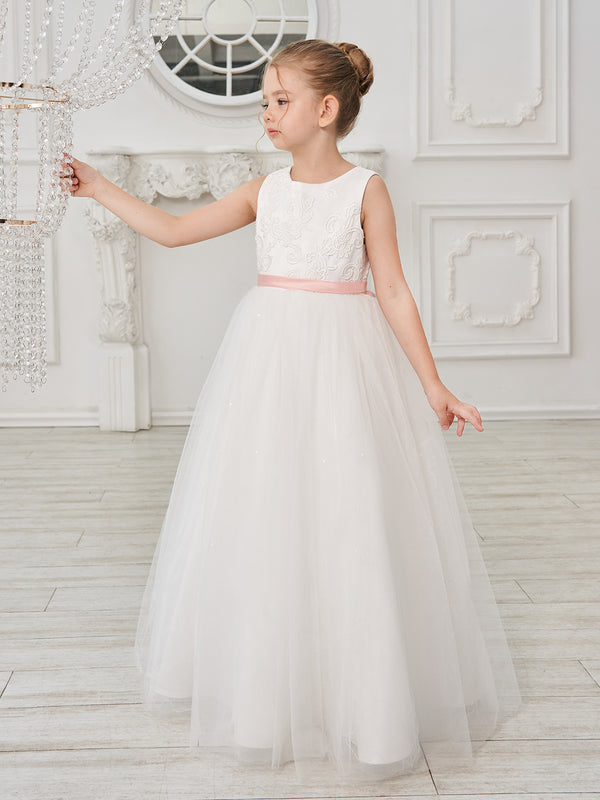 Ball-Gown/Princess Tulle Floor-length Ivory Dress (010226419)