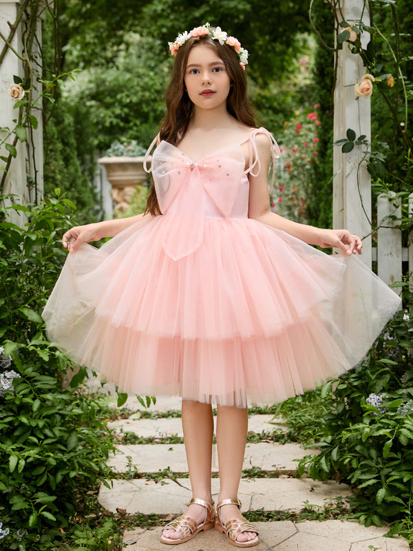 A-line Tulle Knee-length Pearl Pink Dress (2003224887)