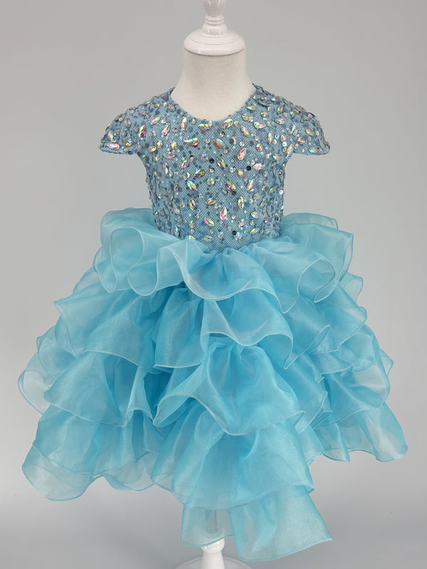 LaLaMira Sleeveless Knee-length Toddler Frozen Pageant Dress 228569 Light Blue / 12M
