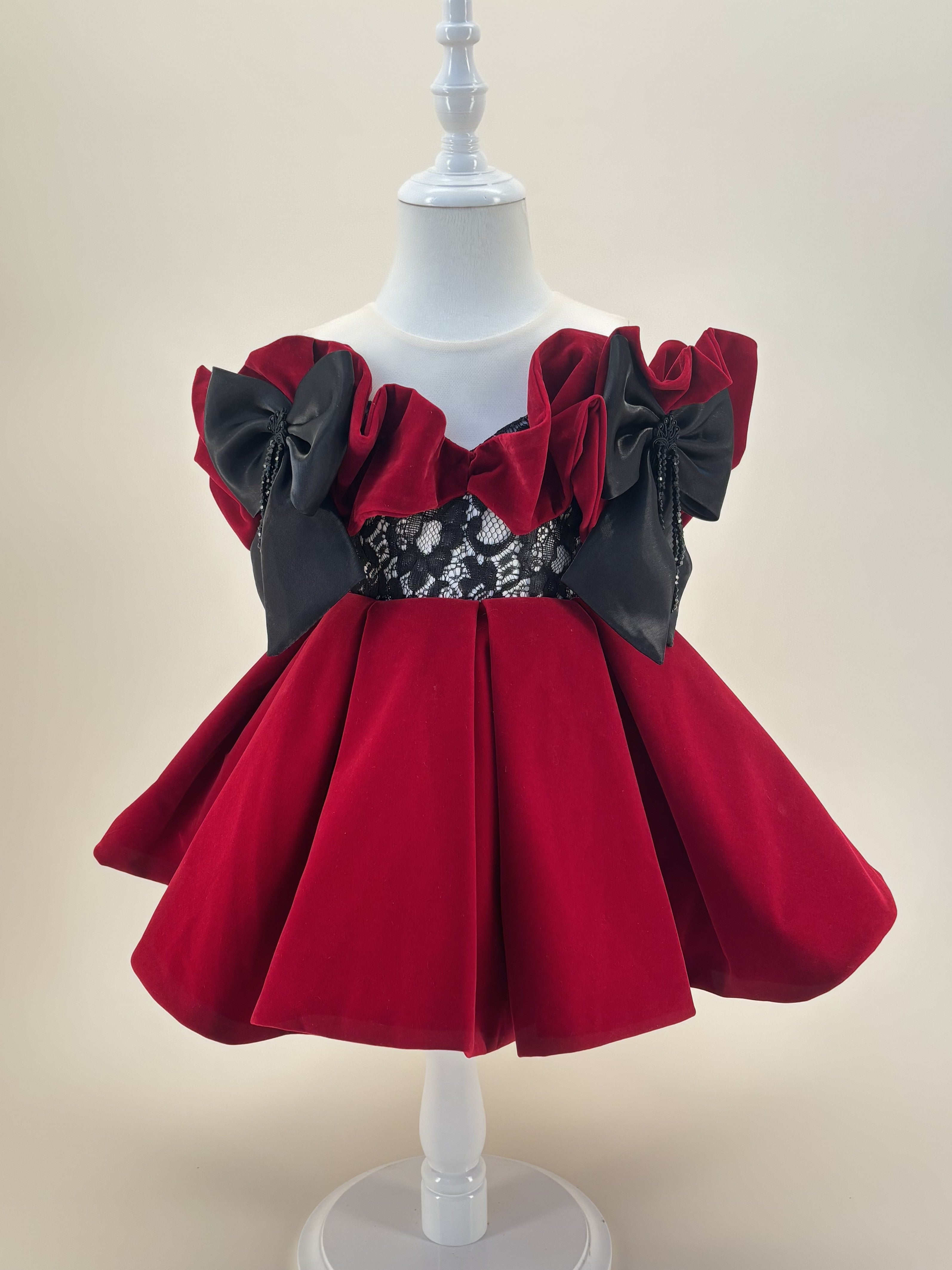 LalaMira Sleeveless Knee-length Baby First Birthday Dress Christmas Party 228611 Burgundy / 2T