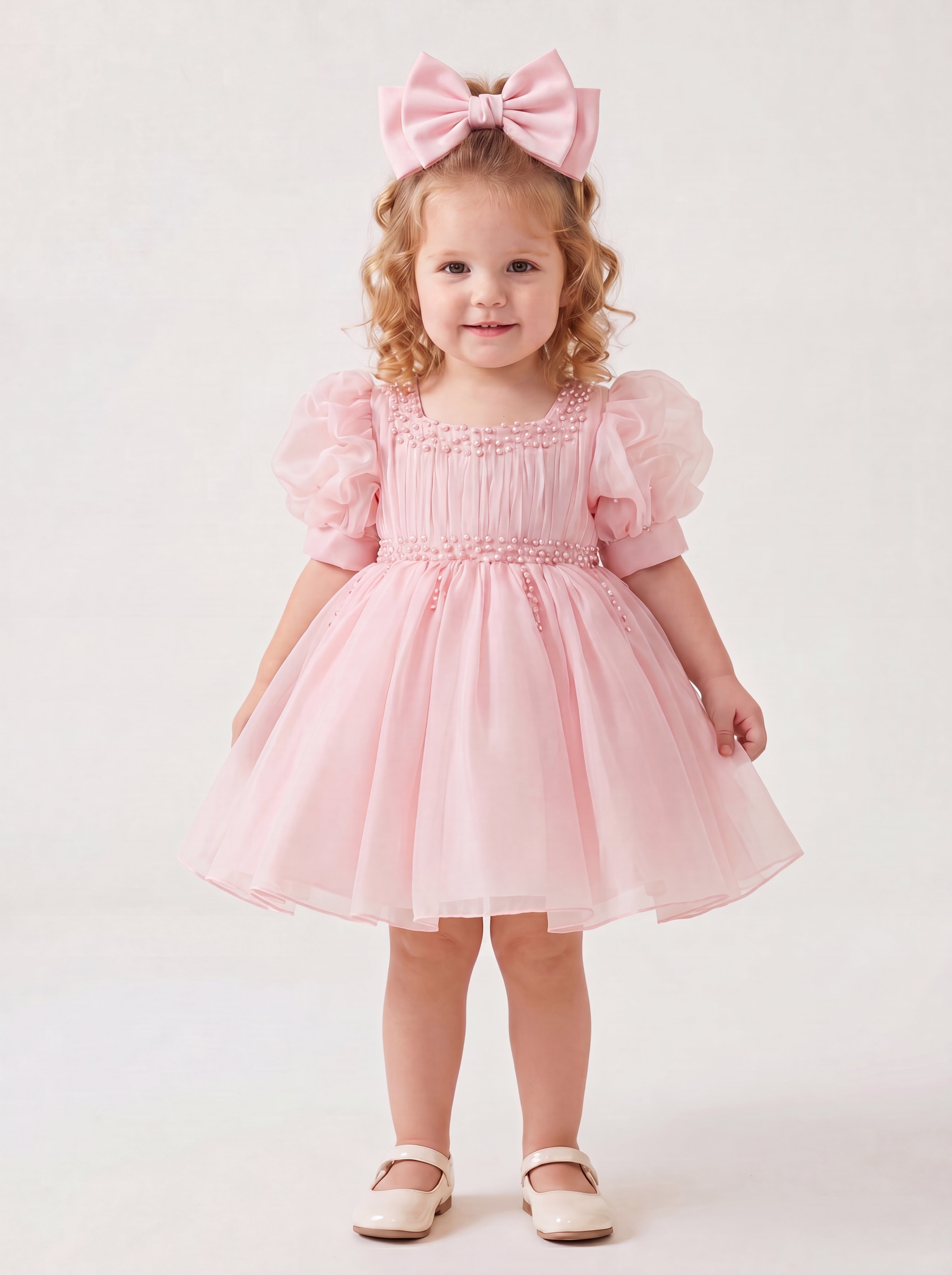 LaLaMira The Layla - Luxury Pink Pearl Organza Dress