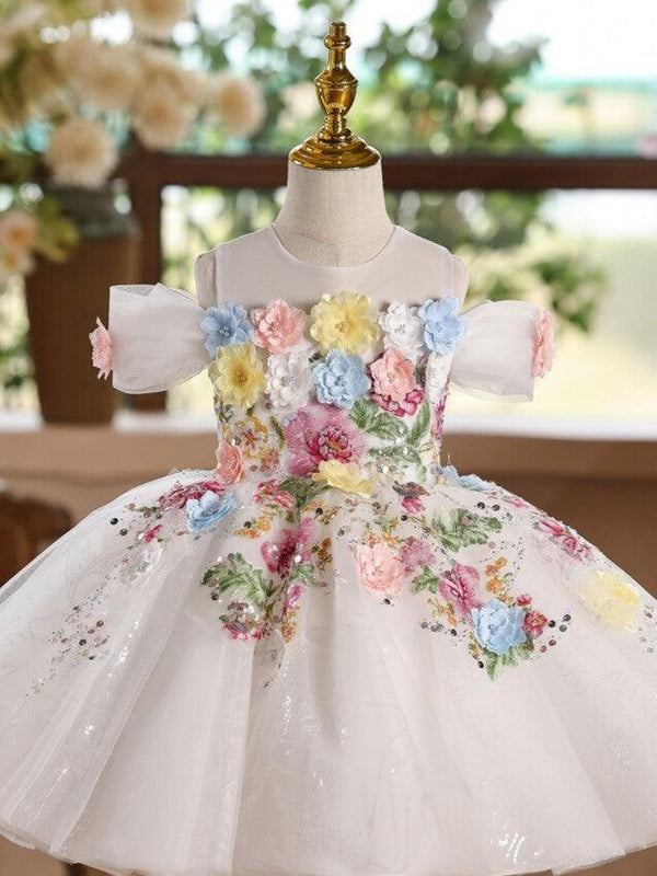 Tulle Sequins Sleeveless Knee-length Girl Birthday Dress
