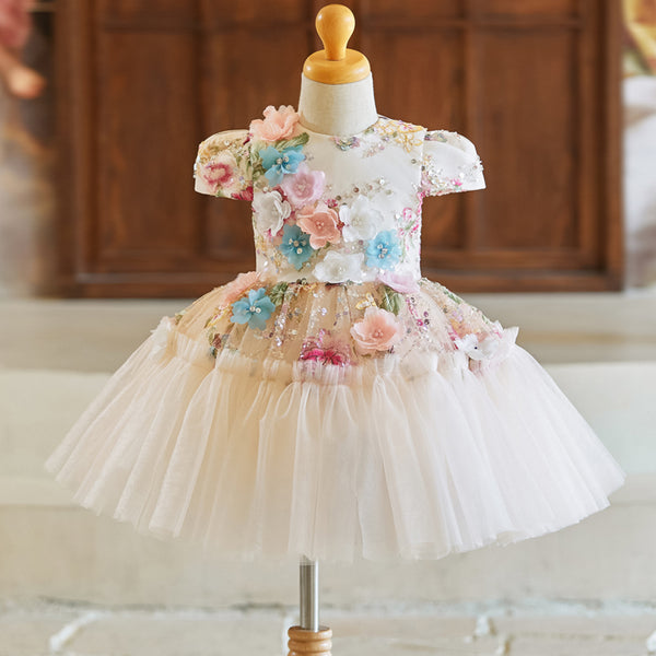 Knee-length Cap Sleeve Toddler Birthday Dress