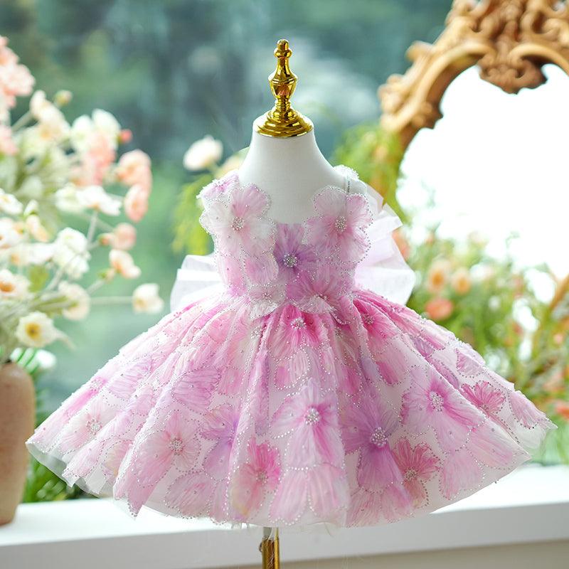 Pink Knee Length Baby Girl Birthday Dress