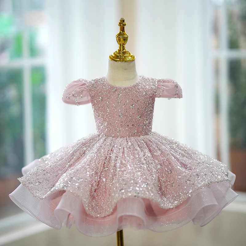 Blushing Pink Sequins Tulle Girl Birthday Dress