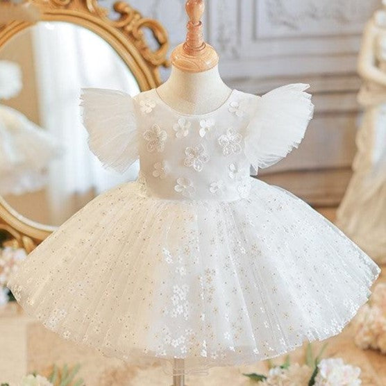 Knee-Length Cap Sleeves Baby Birthday Dress