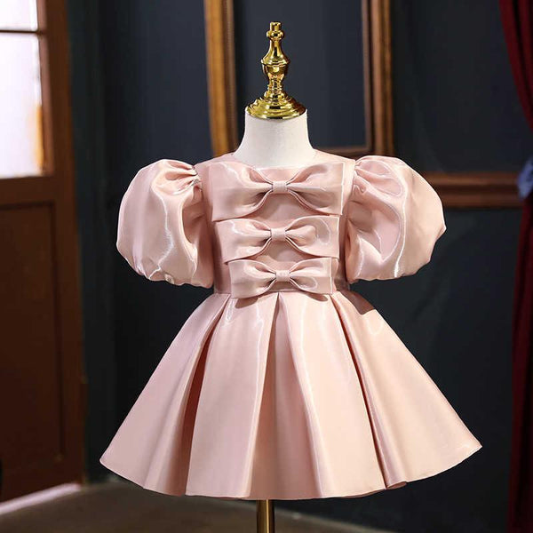 Short Sleeves Knee-length Toddler Flower Girl Dress Pink & Gold Glam