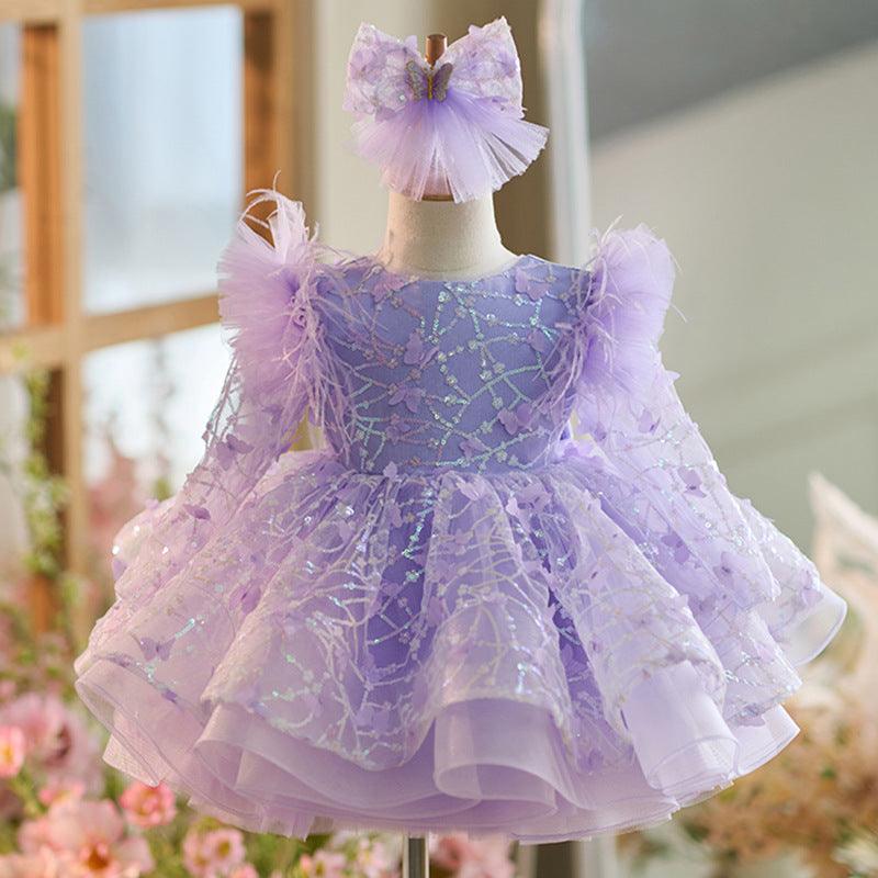 Sequins Tulle Knee-length Baby Girl Dress