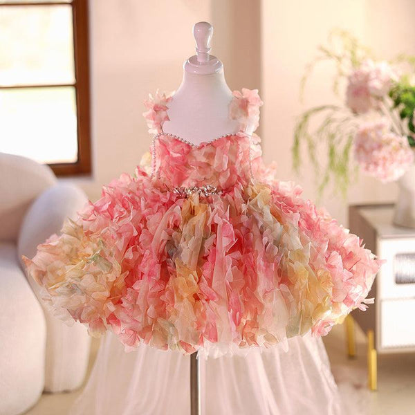 Pink Sleeveless Knee-length Girl Birthday Dress