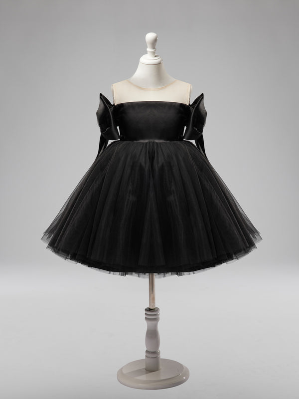 Satin Knee-length Black Dress (2003227924)