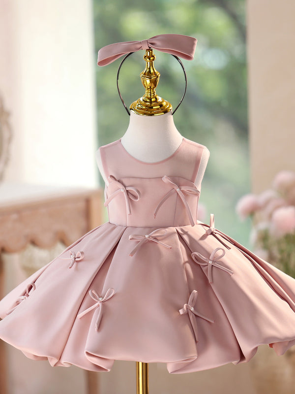 Satin Sleeveless Knee Length First Birthday Dress