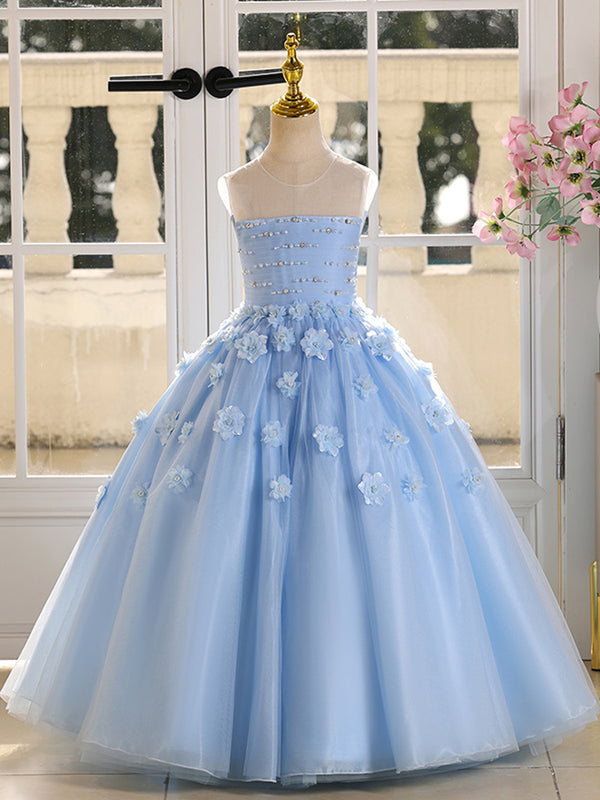 Tulle Sleeveless Floor Length Girl Birthday Pageant Dress