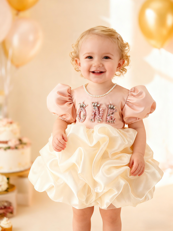 Satin Short Sleeves Knee Length Baby Girl Dress