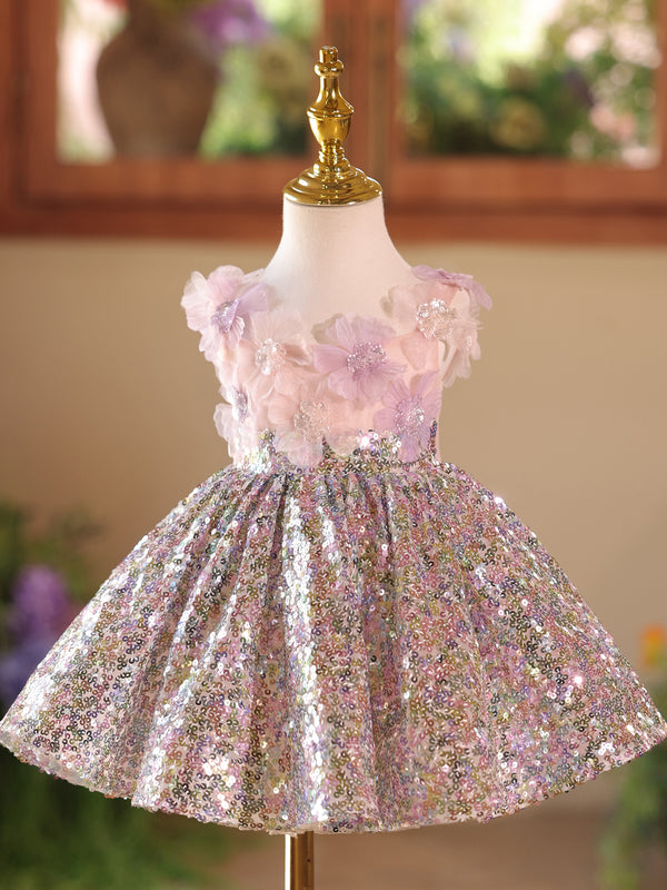 Sequins Sleeveless Knee Length First Birthday Dress