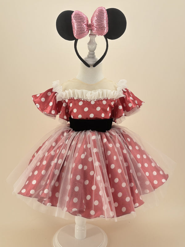 Satin Sleeveless Knee Length First Birthday Dress