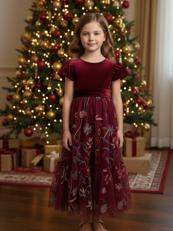 Velvet Sleeveless Ankle Length Flower Girl Dress