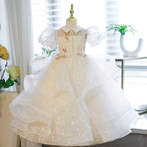 Short Sleeves Floor-length Girl Birthday Dress