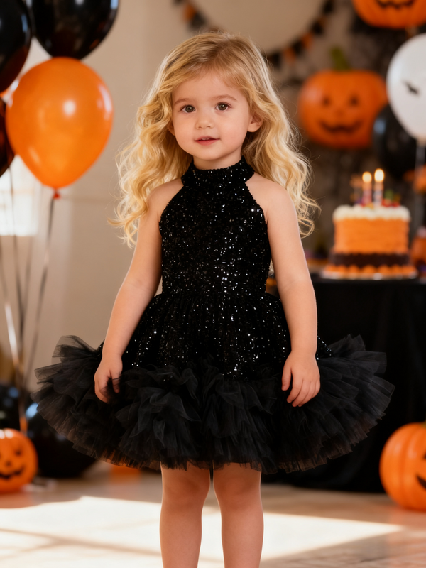 Black Sleeveless Knee-length Girl Birthday Dress