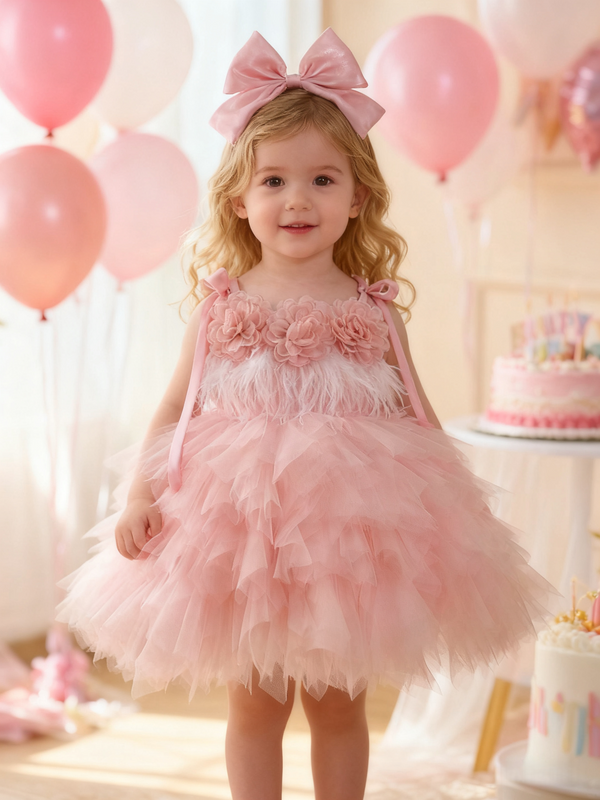 Knee-Length Sleeveless Baby Girl Birthday Dress Floral Garden