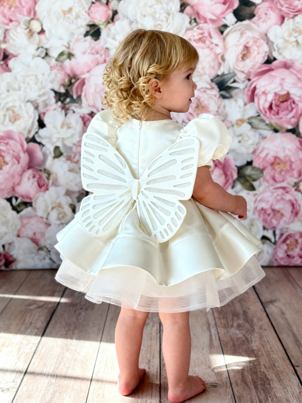 Satin Short Sleeves Knee Length First Birthday Dress