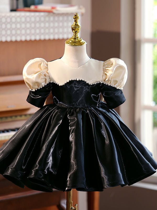Satin Short Sleeves Knee Length First Birthday Dress