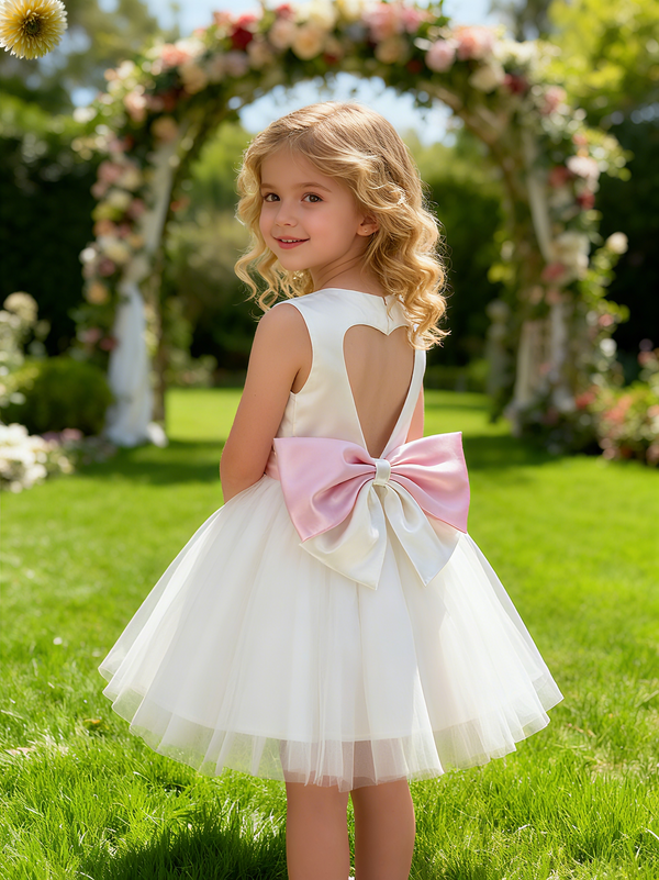 Satin Sleeveless Knee Length Flower Girl Dress