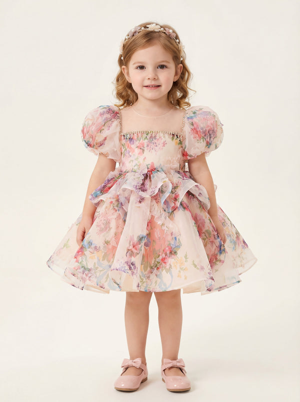 birthday dresses for baby girl 1 year Newborn Baby Girl Birthday Baptism Dress One Shoulder Puff Sleeves Princess Dress 80 (9-12M) / Pink main image 0