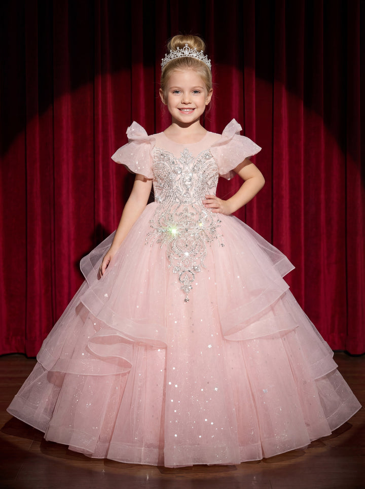 The Iris Pink Rhinestone Flower Girl Dress