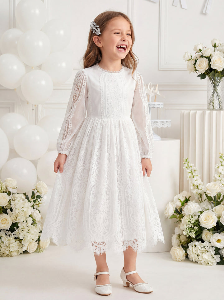 LalaMira The Evangeline White Lace Flower Girl Dress | Vintage Communion Gown White / 12M LalaMira The Evangeline White Lace Flower Girl Dress | Vintage Communion Gown White / 12M