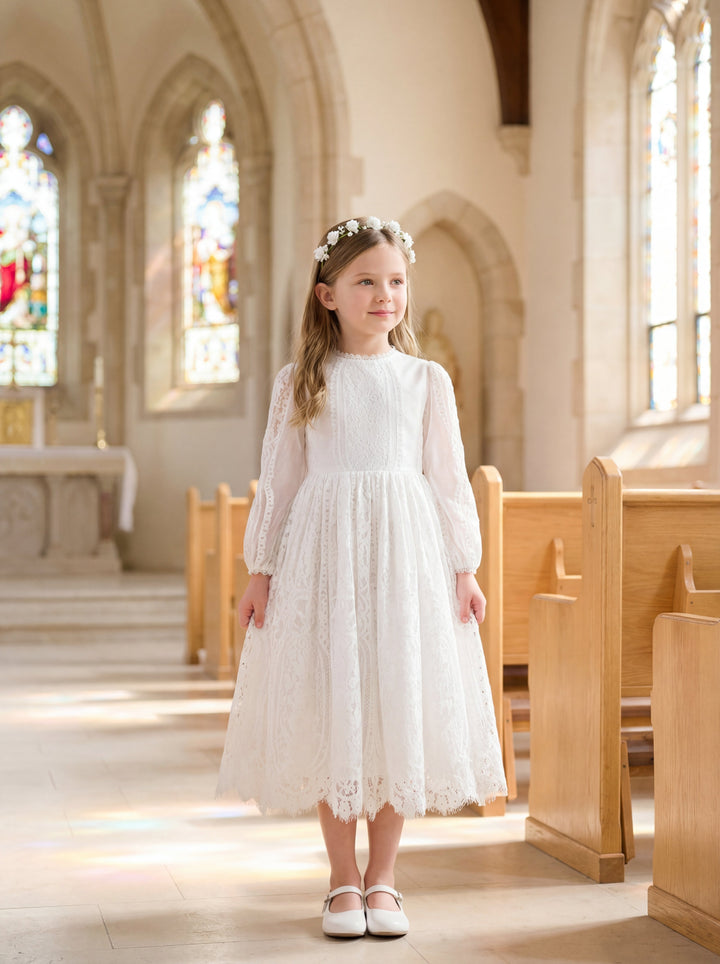 navy blue dress for baby girl The Evangeline White Lace Flower Girl Dress