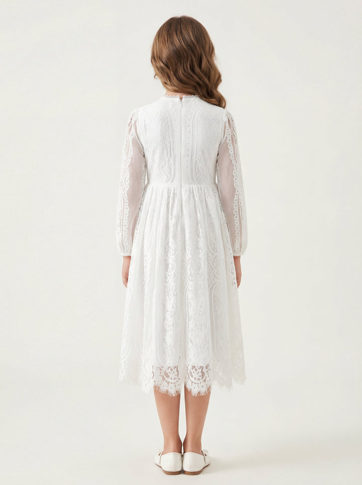 LalaMira The Evangeline White Lace Flower Girl Dress