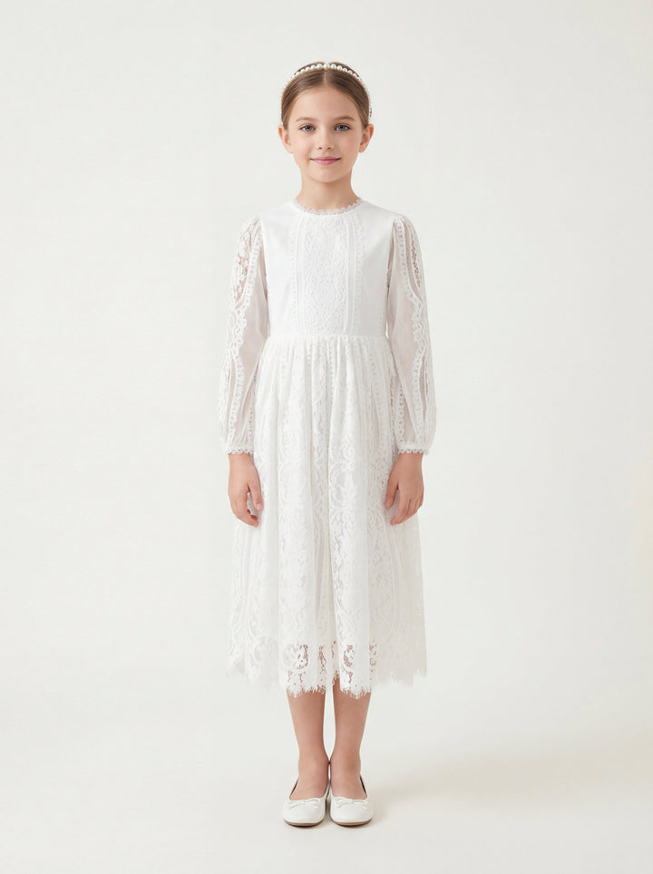 The Evangeline White Lace Flower Girl Dress