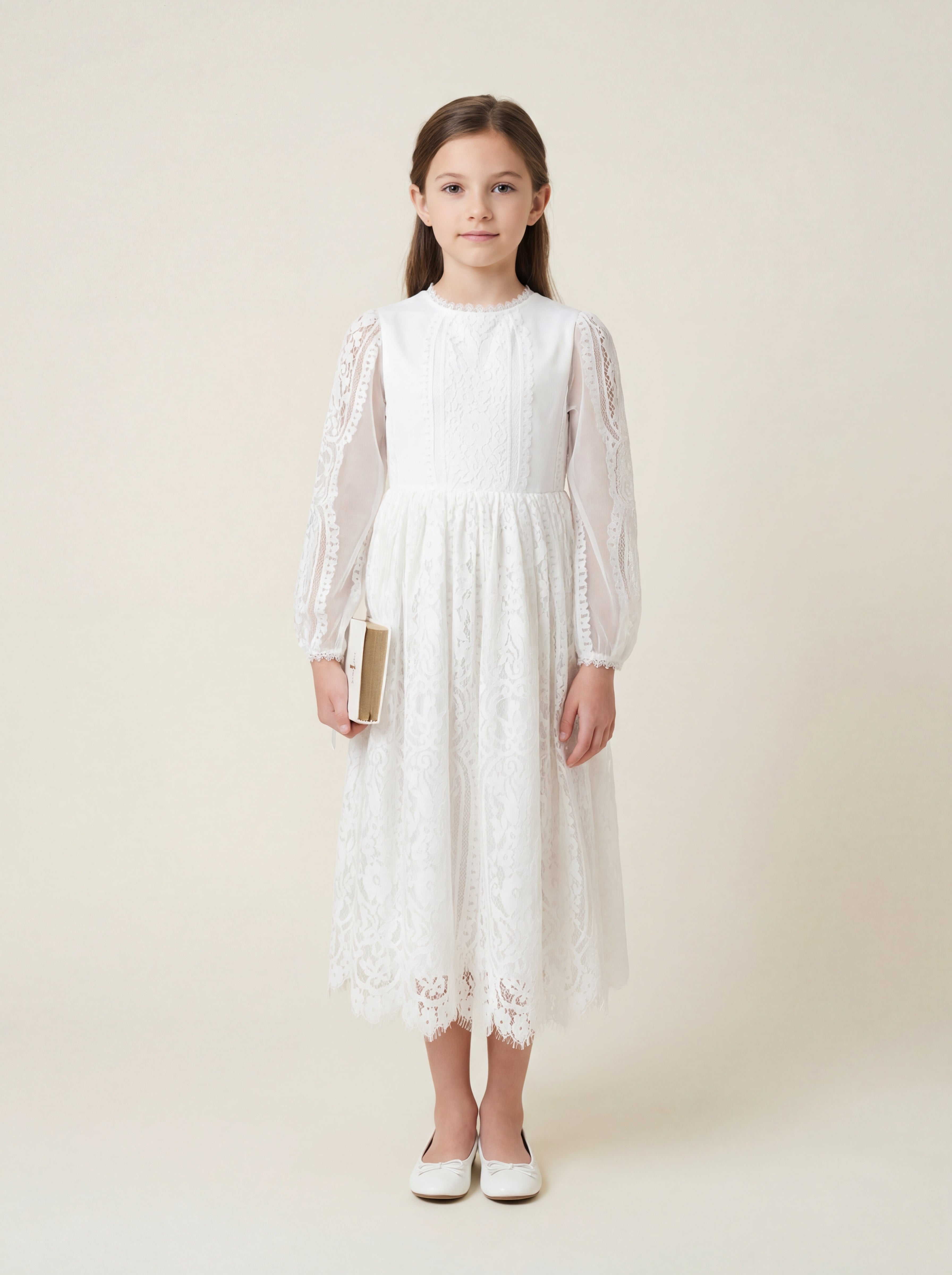 LalaMira The Evangeline White Lace Flower Girl Dress