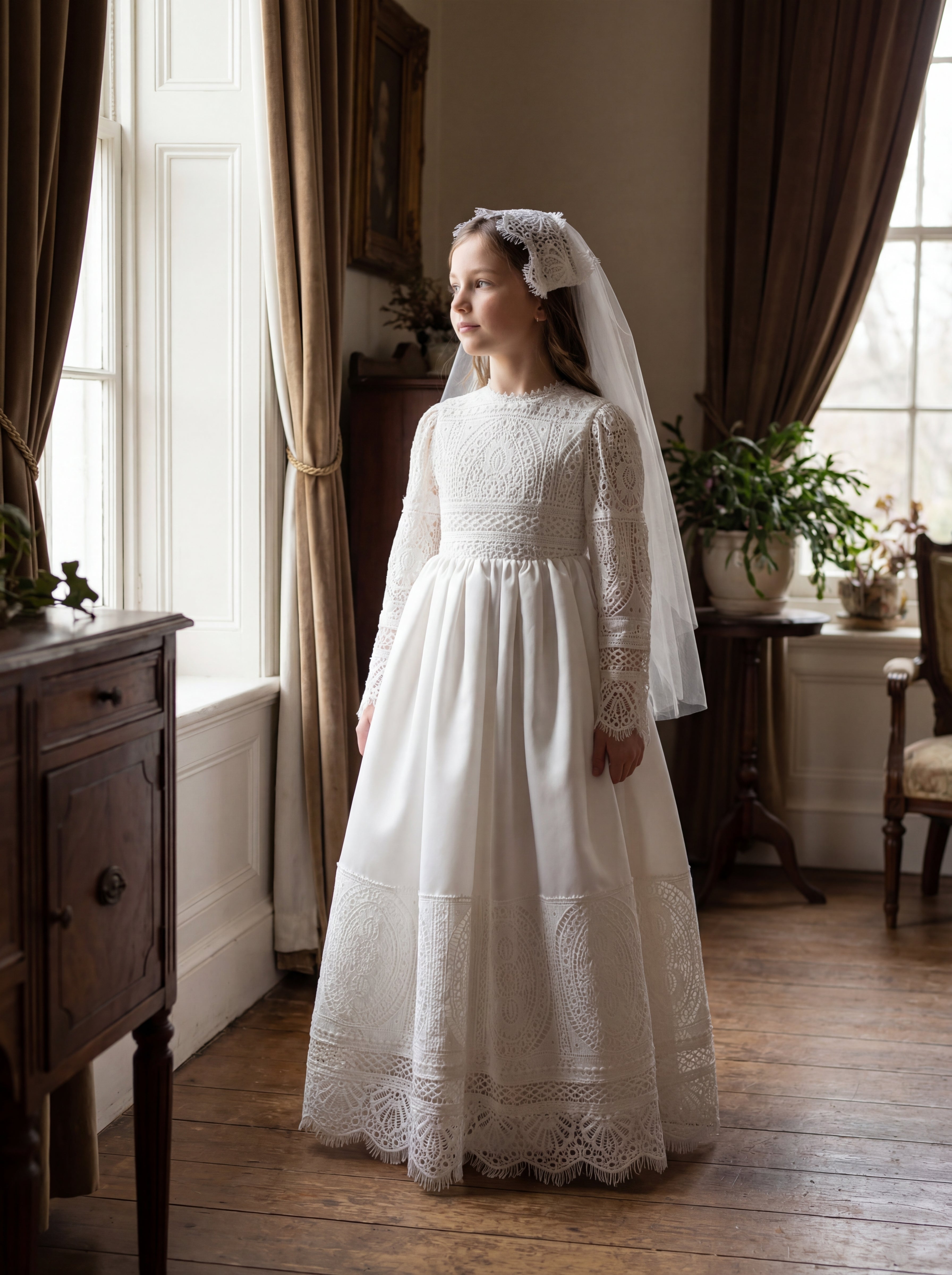 LaLaMira The Maya Vintage Lace First Communion & Flower Girl Dress
