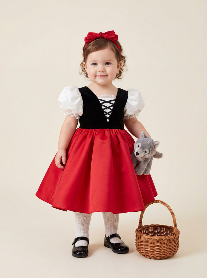 LalaMira The Little Red Riding Hood - Red Velvet Hooded Cape Dress | Luxury Toddler Christmas Outfit Red / 8Y LalaMira The Little Red Riding Hood - Red Velvet Hooded Cape Dress | Luxury Toddler Christmas Outfit Red / 8Y