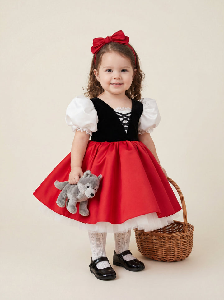 The Little Red Riding Hood - Red Velvet Hooded Cape Dress