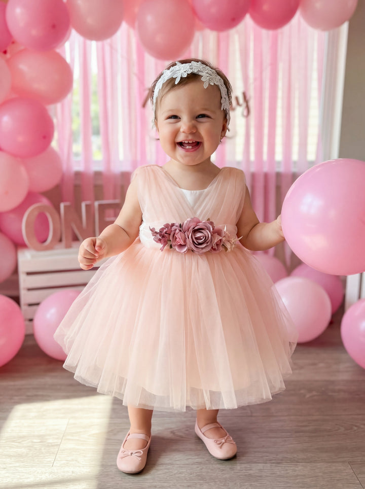 blush pink toddler dress Flower Girl Dress Toddler Pink Puff Sleeves Fluffy Mesh Communion Princess Dress, Pink / 7-8 Years (140cm)